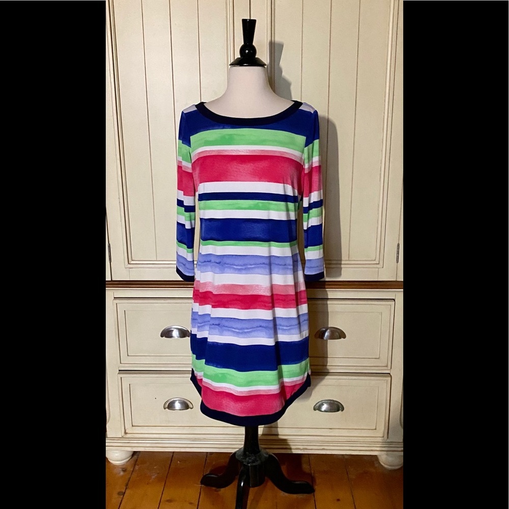 ⚜️Vince Camuto Bright Watercolor Striped Dress Office Siren Corpcore⚜️
